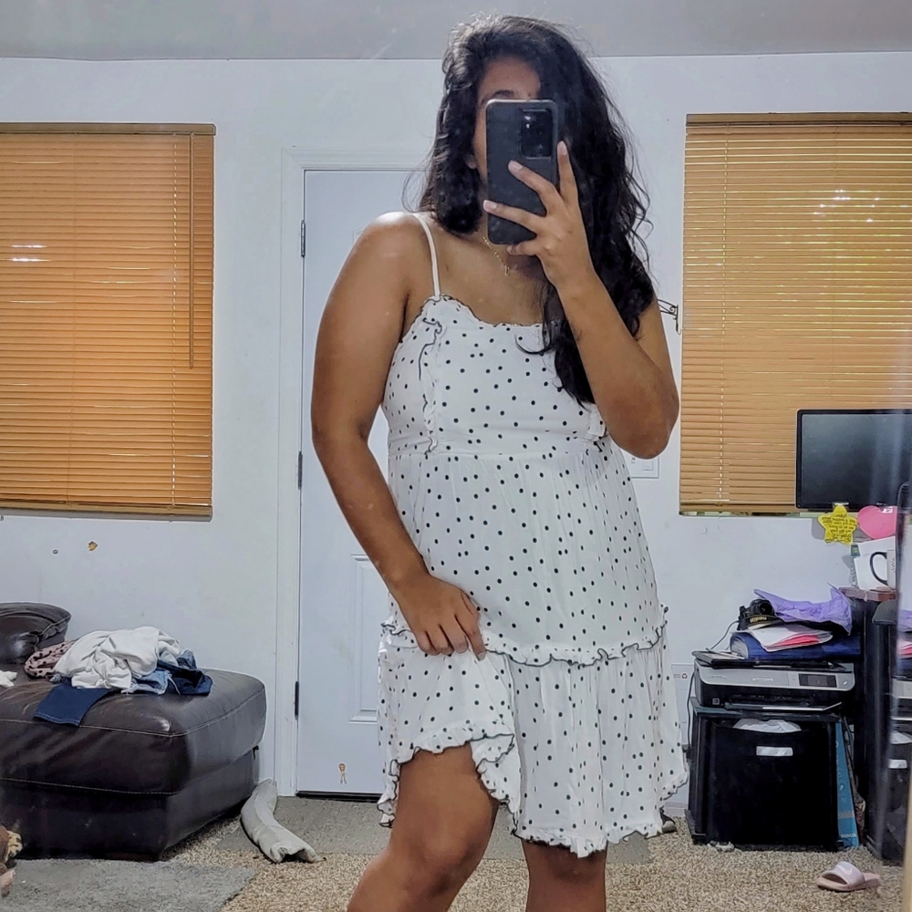 FRANCESCAS WHITE POLKA DOT CAMI DRESS MEDIUM 8 10